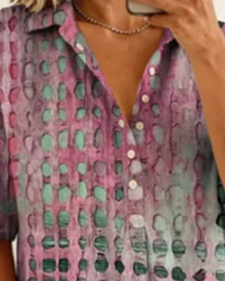 Polka Dot Blouse with Button Half Placket