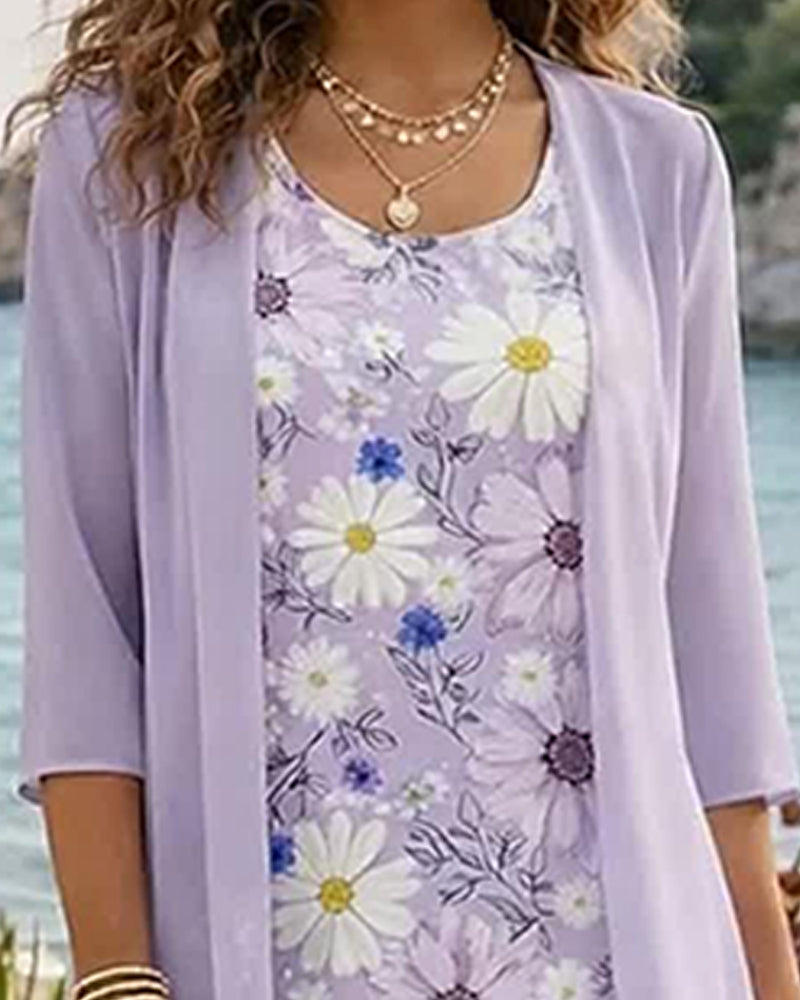Set Floral Sleeveless Dress Cover-Up