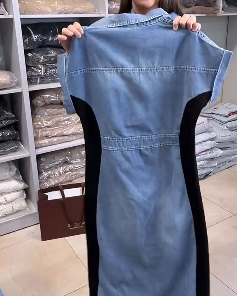 Casual Denim Patchwork Dress