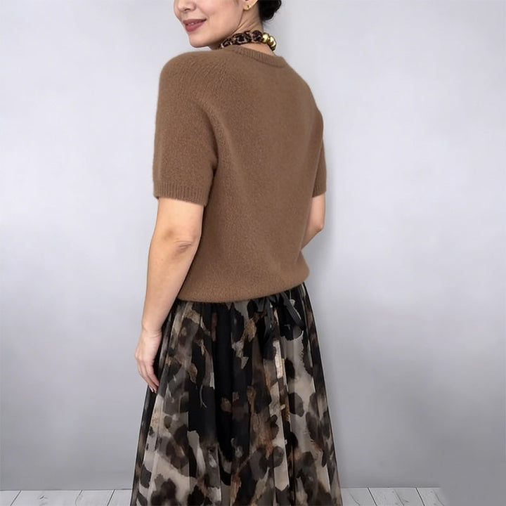 Two Piece Women's Set Consisting Of a Sweater and a Flowy Leopard Print Skirt